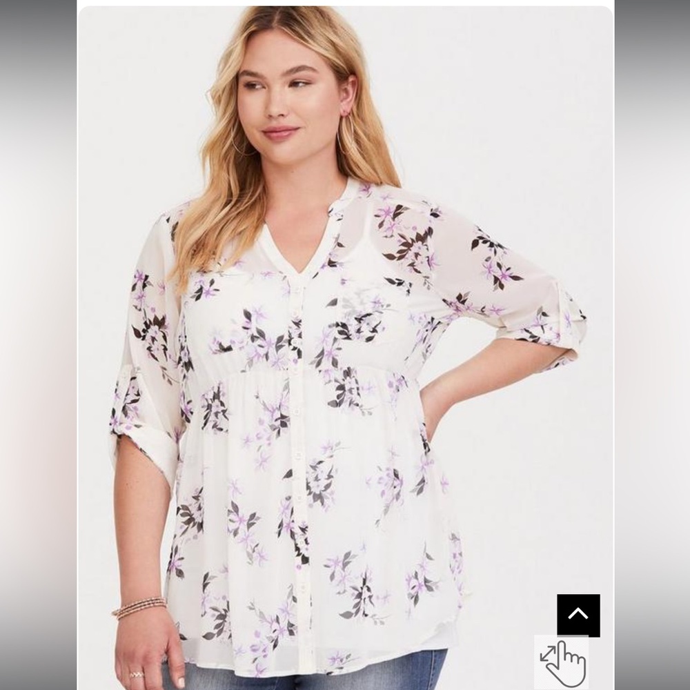 COPY - Torrid EMMA - WHITE FLORAL CHIFFON BABYDOLL TUNIC